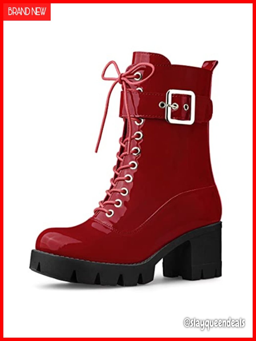 Patent Leather Platform Combat Boots Chunky Heel Zip Ankle Booties